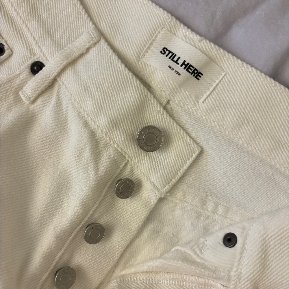 Still Here Walker jeans 
Cream Wide Leg Mid to Low Rise Jeans with Twill Weave